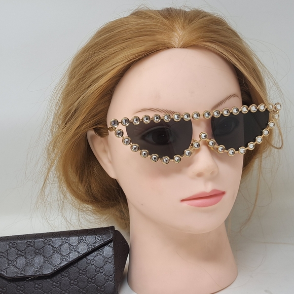 Gucci Hollywood Forever Sunglasses Crystals Gold Cat Eye GG0364S 002 53-18-140 - Picture 7 of 15